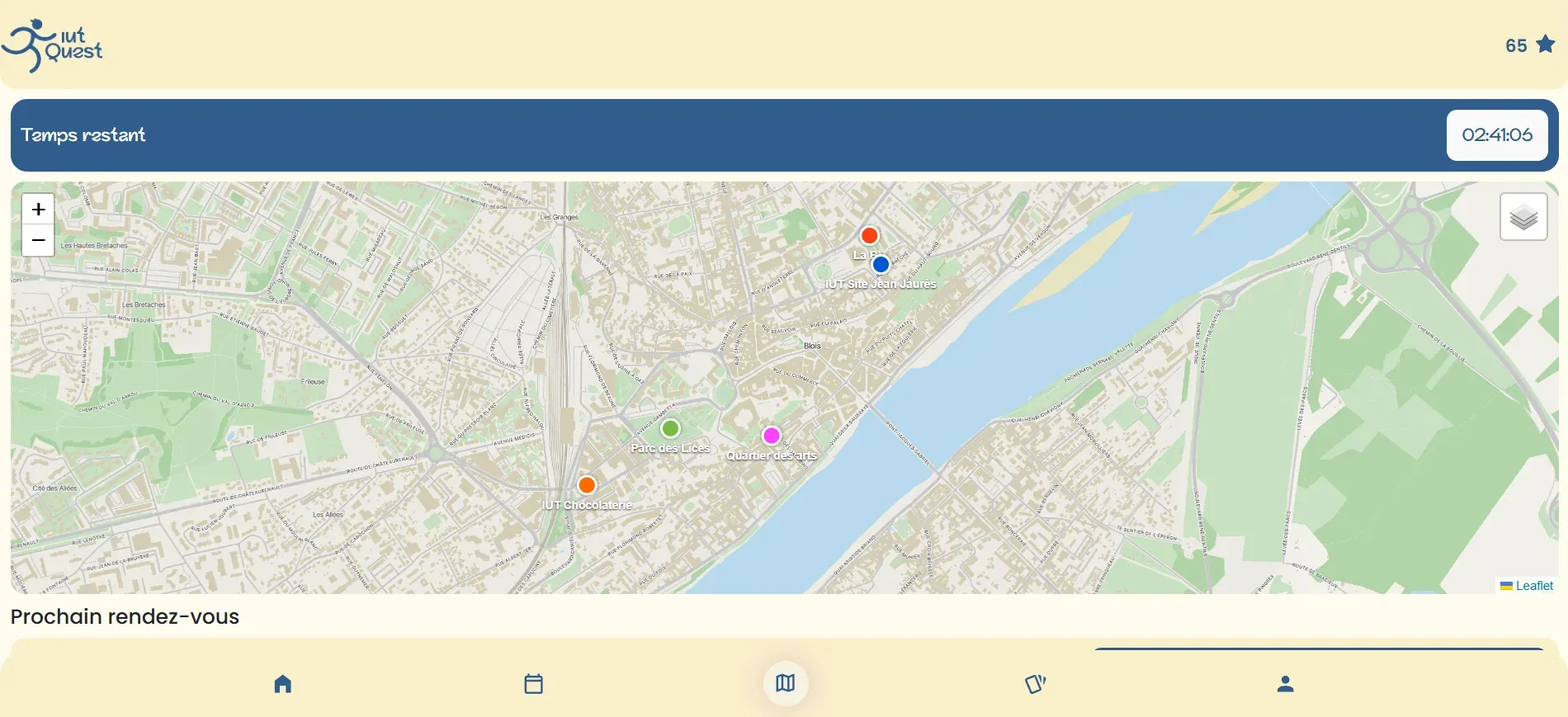 Tableau de bord d'IUT Quest : carte temps réel des équipes et suivi des épreuves